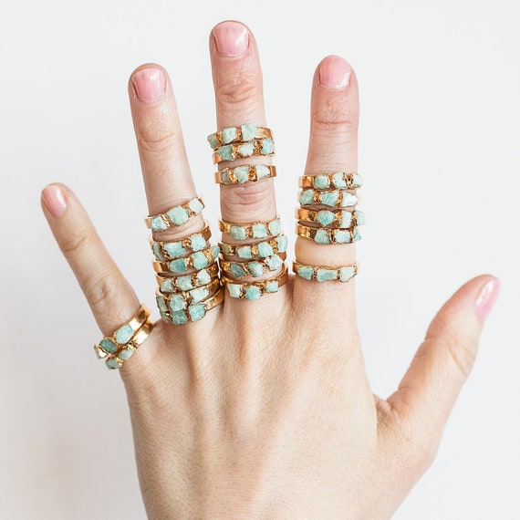 Amazonite Ring Healing Crystal Ring Stacking Gem Ring Raw Etsy