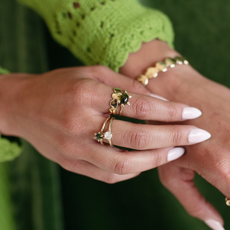 Green Tourmaline Ring, Green Crystal Ring, Gold Tourmaline Solitaire Ring, October Birthstone Jewelry, Green Gemstone Jewelry for Her image 4