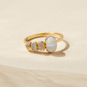 raw moonstone cocktail ring, June birthstone ring, white moonstone engagement ring, large gemstone statement ring, rainbow moonstone ring