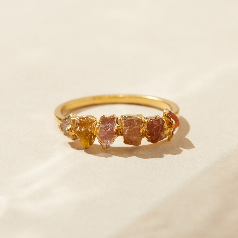 orange birthstone, topaz ring, november birthday gifts for her, boho birthstone jewelry, raw citrine ring, multi-stone ring, sunstone ring image 4