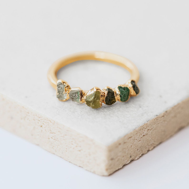 may birthstone jewelry, natural emerald ring, rainbow stone ring, multi stone ring, wanderlust jewelry, anniversary gift for her image 1