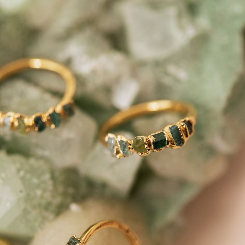 may birthstone jewelry, natural emerald ring, rainbow stone ring, multi stone ring, wanderlust jewelry, anniversary gift for her image 8