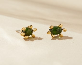 Green Tourmaline Stud Earrings, Green Crystal Earrings, October Birthstone Earrings, 5th Anniversary Gift for Her, Natural Gemstone Studs