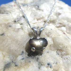 SAPPHIRE - Genuine Black Star Sapphire Six-Ray .925 Sterling Silver Solitaire Heart-Shaped Necklace