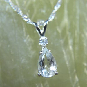 GOSHENITE - Genuine Clean & Bright Goshenite .925 Sterling Silver Necklace with White Sapphire Accent
