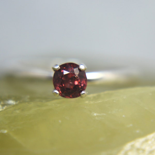 SPINEL - Sparkling Red Spinel .925 Sterling Silver Solitaire PETITE Ring August Birthstone