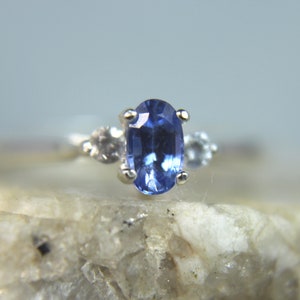 Genuine Ceylon Blue Sapphire .925 Sterling Silver Ring with White Sapphire Accents! September Birthstone!