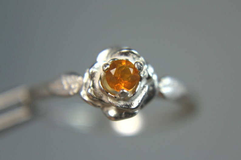 OPAL October Birthstone! Fiery Orange Mexican Fire Opal Birthstone or Pinky .925 Sterling Silver Flower Ring