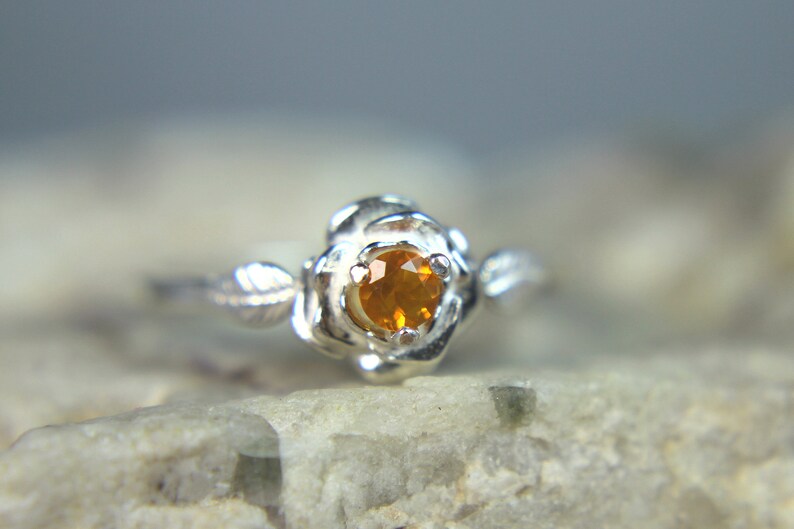 OPAL October Birthstone! Fiery Orange Mexican Fire Opal Birthstone or Pinky .925 Sterling Silver Flower Ring