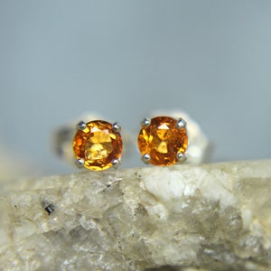 GARNET - Orange Spessartite Garnet Earrings .925 Sterling Silver PETITE Stud January Birthstone