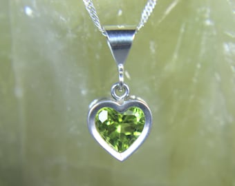 PERIDOT - Genuine Lime Green Peridot .925 Sterling Silver Heart-Shaped Necklace August Birthstone