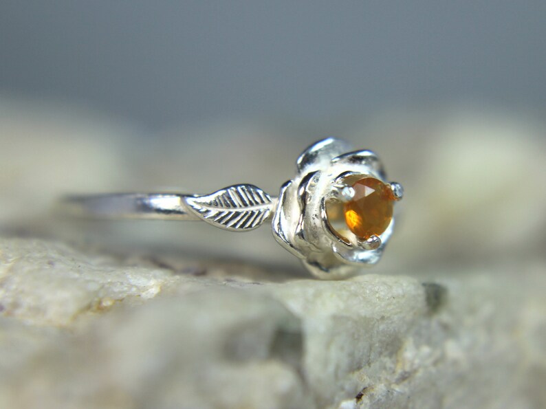 OPAL October Birthstone! Fiery Orange Mexican Fire Opal Birthstone or Pinky .925 Sterling Silver Flower Ring