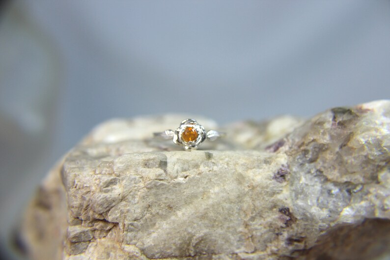 OPAL October Birthstone! Fiery Orange Mexican Fire Opal Birthstone or Pinky .925 Sterling Silver Flower Ring
