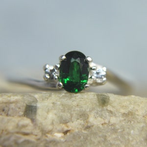 TSAVORITE GARNET - Genuine Green Tsavorite Garnet .925 Sterling Silver Ring with White Sapphire Accents January Birthstone