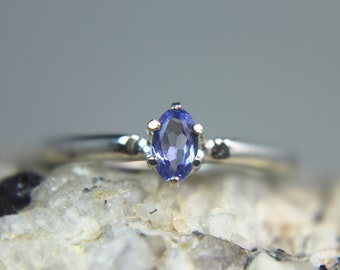 Tanzanite .925 Sterling Silver Petite Ring Purplish-Blue December Birthstone