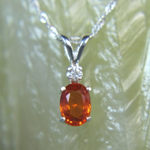 GARNET - Spessartite Garnet Necklace Fiery Orange .925 Sterling Silver with White Sapphire Accent January Birthstone