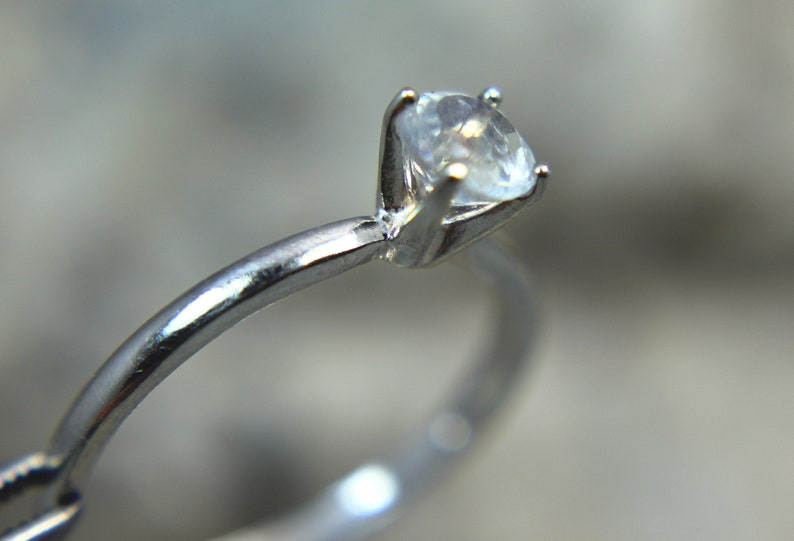 .925 Sterling Silver! MOONSTONE Faceted Rainbow Moonstone Engagement and Swiss Blue Topaz Wedding Ring Set