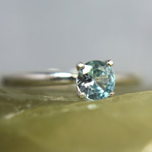 ZIRCON - Genuine Brilliant Blue Zircon .925 Sterling Silver Ring December Birthstone