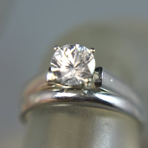ZIRCON - Genuine Brilliant White Zircon Sterling Silver Engagement Ring and Wedding Band