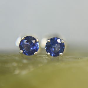 SAPPHIRE - Genuine Elite Sri Lankan Blue Sapphire .925 Sterling Silver Stud Earrings September Birthstone