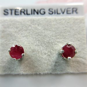 Genuine Red Ruby Sterling Silver SINGLE PAIR Stud Earrings 3.5mm