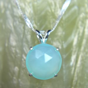 CHALCEDONY - Inviting Misty-blue Chalcedony Faceted Rose-Cut .925 Sterling Necklace!