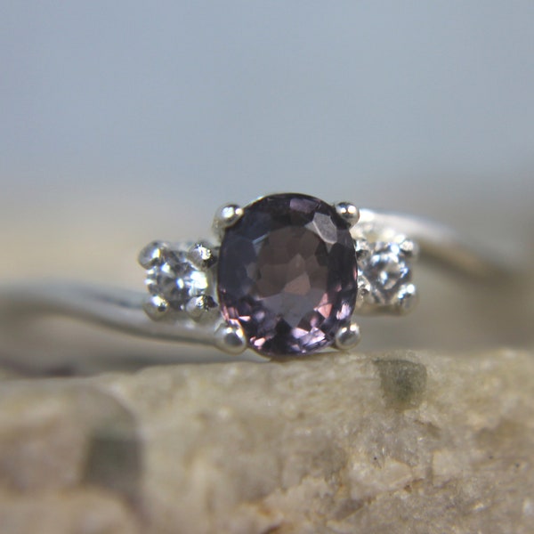 SPINEL - Genuine Purple Spinel .925 Sterling Silver Ring with White Sapphire Accent August Birthstone