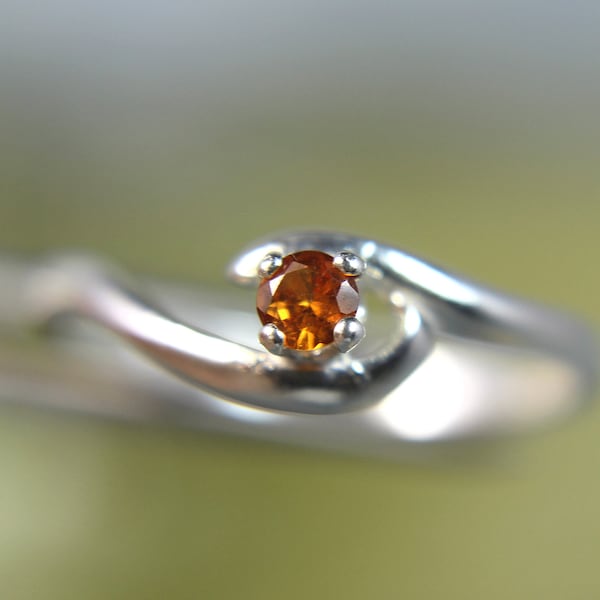 GARNET - Genuine Orange Spessartite Garnet .925 Sterling Silver Petite Birthstone Ring January Birthstone