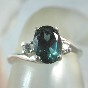 INDICOLITE TOURMALINE - Genuine Blue Tourmaline .925 Sterling Silver Ring White Sapphire accents