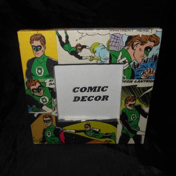 Green Lantern comicbook panels 2" by 2" hand decorated mini picture frame