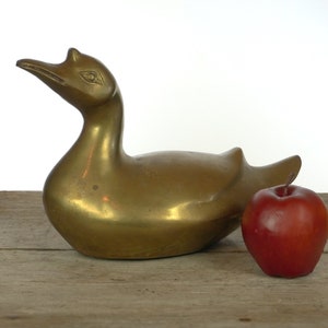 Large Heavy Brass Duck Decoy Figure - Weighs 5 Pounds - Vintage MCM Mid Century Figurine