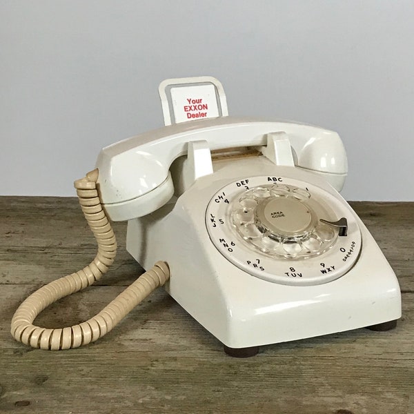 Vintage White Rotary Desk Phone Exxon Dealer