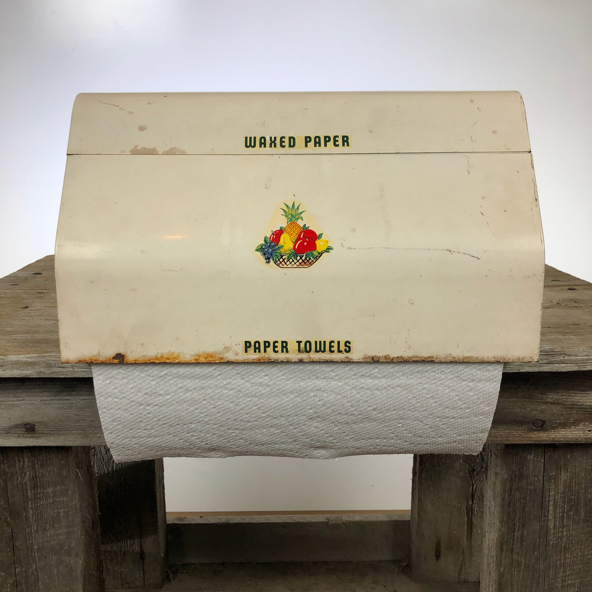 Vintage Paper Towels Waxed Paper Holder Wall Mounted Dispenser W/fruit
