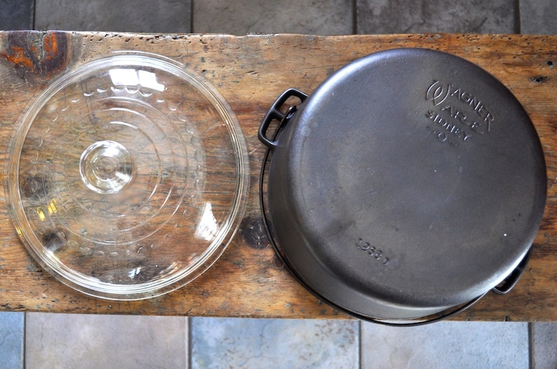 Wagner Ware No. 8 Cast Iron Dutch Oven & Matching Glass Lid Etsy