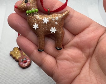 Reindeer Sparkling Polymer Clay Ornament