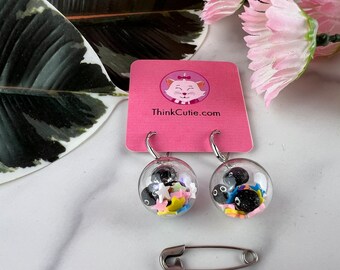 Kawaii Polymer Clay Globe Earrings (Soot Sprites)