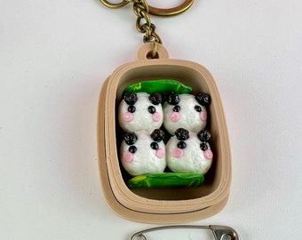 Keychain Bento Box with Polymer Clay Rice Pandas