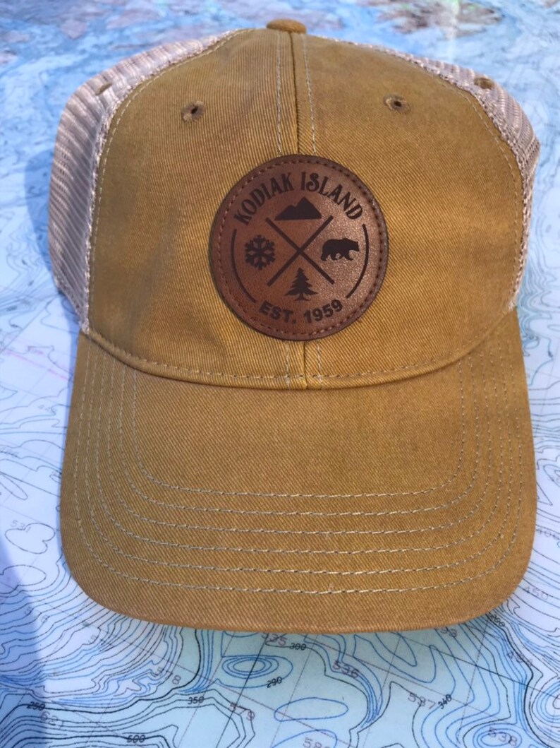 Kodiak Island hat in mustard with brown genuine leather patch Etsy