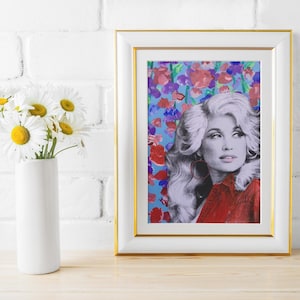 Dolly Parton Digital Print #12 Country Wall Art | Instant Download | Iconic Music Legend | Home Decor | Printable Art Gift | Red Wildflowers