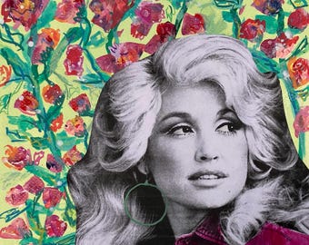 Dolly Parton Art Print #8: Country Music Legend, Floral Portrait (Digital Download)