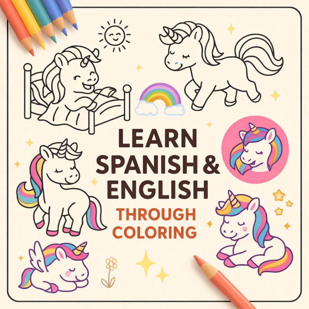 Bilingual Unicon Coloring Book for Kids - Spanish & English - Etsy