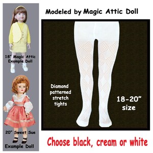 fits 20" Sweet Sue Walker Doll, cream, white or black stretch diamond pattern tights for dolls, fits Magic Attic dolls