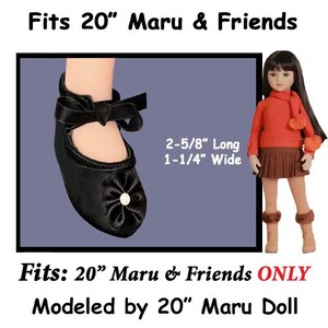 Maru and Friends ONLY Vintage Black Ribbon Tie doll shoes, black tie doll ballet flats, doll ankle tie shoes, 20 in Maru & Friends