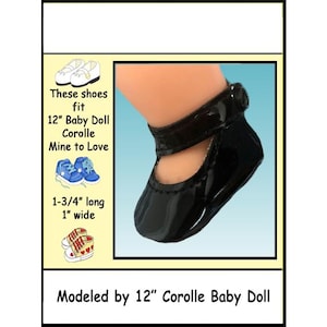 fits 12 inch Baby Dolls Corolle Calin & Tido and Mine to Love, Vintage black mary jane baby doll shoes, Shoes for 12 inch baby doll