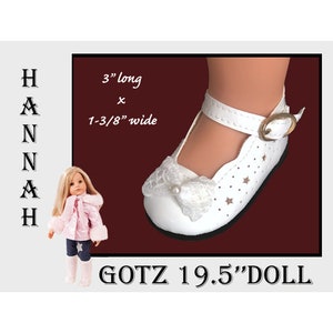 Gotz 19.5" white shiny mary jane doll shoes, Hannah Gotz fancy white shoes, Happy Kidz doll shoes, Gotz standing doll shoes