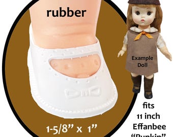 Se adapta a la muñeca Effanbee Punkin de 11 pulgadas de la década de 1960, zapatos de muñeca de goma blancos vintage, zapatos de muñeca coleccionables