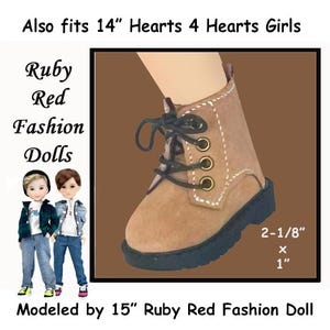 fits 15" Ruby Red Fashion Dolls, light brown faux suede doll boots with laces, Thomas & Alex boots