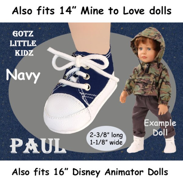 Little Kidz Vintage Blule Canvas Sneakers, fits Gotz Little Kidz Paul and Girls, Disney Animator doll, and Mine to Love 14 doll