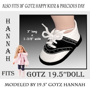 Gotz 19.5&quot; black and white saddle oxford doll shoes with laces, Hannah Gotz school shoes, Happy Kidz doll shoes, Gotz standing doll shoes