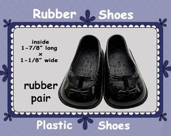 Vintage Black Rubber Doll Shoes, old stock rubber doll shoes, vintage doll shoes, black t strap doll shoes, #14 Rubber Doll Shoes